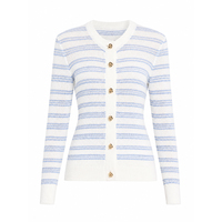 Cardigan en tricot rayé 100 % coton pour femme, style chic français, col rond, boutonné, 12GG, pull d'automne, vente en gros sur mesure