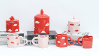 Vaisselle en céramique romantique en forme de cœur pour la Saint-Valentin, ornement lumineux pour la maison, décoration de bureau, tasse en forme de cœur, pot