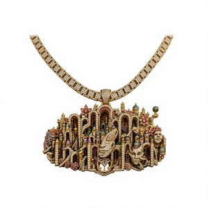 Collar con colgante de moissanita de plata 925 chapado en oro y rodio, con dije de Catedral, joyería llamativa y moderna para fiestas para hombre - Product Image 1