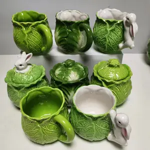 EASTER Kubis Pengalengan Keramik Timbul Wadah Pot Kue Timah Kopi Minum Set Mug Susu Kendi Permen dengan Tutup Kelinci