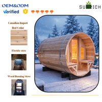Sauna en forme de baril confortable pour 6 personnes avec véranda, alimentation électrique 220-240V