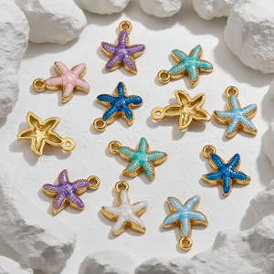 DZ056 18K Gold Plated Stainless Steel Starfish Pendants, Enamel Inlay Ocean Charms, DIY <strong>Jewelry</strong> Necklace Accessories <strong>Supplies</strong> - Product Image 3