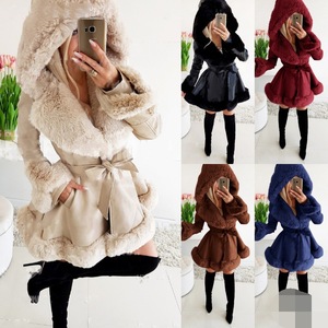 Parka Wanita Kulit Imitasi Dengan Kerah Bulu Imitasi Lengan Panjang Dengan Saku Mantel Musim Dingin Hangat Dengan Sabuk - Product Image 2