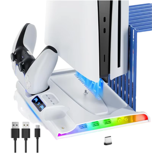 Base de Carga con Ventilador de Refrigeración RGB de Alta Calidad y Colorido para Consola <span class=keywords><strong>PS5</strong></span> / Slim / Pro, con Soporte para Dos Controles - Product Image 1