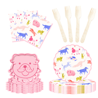 Ensemble de vaisselle pour fête d'anniversaire sur le thème du chien rose moderne DAMAI, comprenant des assiettes et des gobelets en papier, décorations écologiques
