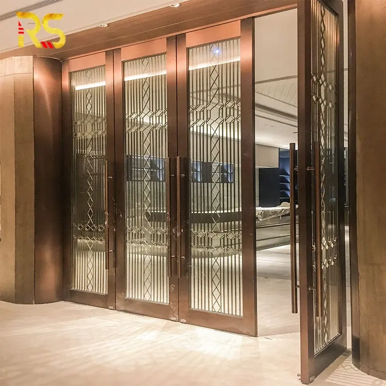 Puerta de acero inoxidable decorativa con corte láser para interiores, con marcos para hoteles