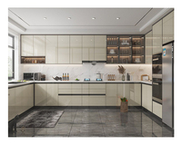 Armoires de cuisine modulaires personnalisées de haute qualité avec finition laquée moderne en MDF, options d'évier, robinet et comptoir en marbre/stratifié