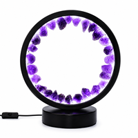 Lampe de table USB à 3 couleurs en cristal d'améthyste naturelle, veilleuse ronde, décoration d'intérieur, cadeau