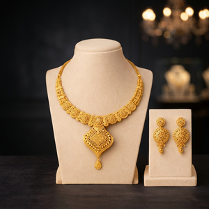 Collar de Cadena de Oro Sólido de 22K de Alta Calidad para Mujer con Diseño Floral y Engaste de Canal, Joyería Clásica para Boda DNO110 - Product Image 2
