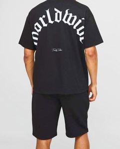 Black Oversized Worldwide T-Shirt & Short Set 2 Piece Short Set Men Cotton And <b>Polyester</b> <b>Tracksuits</b> For Men Casual Summer - Product Image 5