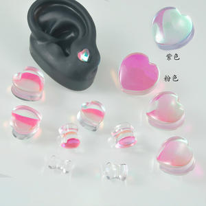 YICAI Glas Pink Lila Farbe Ohr strecker Expander Gauge 6-25MM <span class=keywords><strong>Body</strong></span> <span class=keywords><strong>Piercing</strong></span> Schmuck Herzform Ohr Tunnel Stecker - Product Image 2