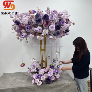 Couronne de fleurs artificielles violettes faites à la main, arrangement de roses mélangées, décoration de mariage, style romantique et rêveur - Product Image 5