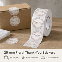 Autocollants circulaires de 25 mm, motif floral, autocollants adhésifs de remerciement, étiquettes d'emballage rondes dessinées à la main