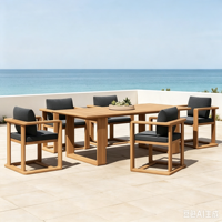 Ensemble de meubles de jardin en teck pour patio, table et chaises de salle à manger d'extérieur pour hôtel, meubles de patio pour villa, meubles d'extérieur pour restaurant