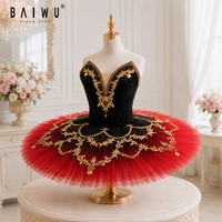 Costume de tutu de ballet classique brodé noir, rouge et or sur mesure pour spectacle sur scène