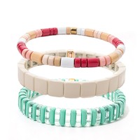 Nouveau bracelet élastique empilable en émail CENDA, perles carrées colorées, bracelet tendance pour femmes, bijoux perlés à la mode