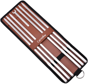 Ensemble de brochettes de barbecue à poignée isolante thermique innovante-6 bâtonnets de barbecue larges en acier inoxydable pour gril de barbecue-Métal plat 16.5" - Product Image 1