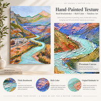 Peinture à l'huile texturée, Canyon enroulé par la rivière, eau turquoise, falaises violettes, art mural, décoration intérieure pour hôtel