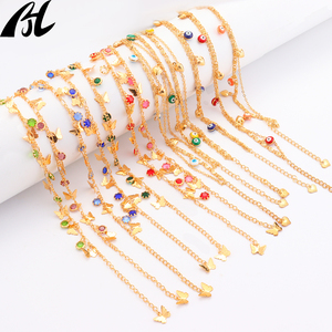 Haute qualité réglable en métal or pied chaîne bohême bracelets de cheville <span class=keywords><strong>Bracelet</strong></span> avec cristal papillon et diable oeil en vrac bijoux en laiton - Product Image 3