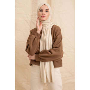 Écharpe en coton tricoté beige - Product Image 3