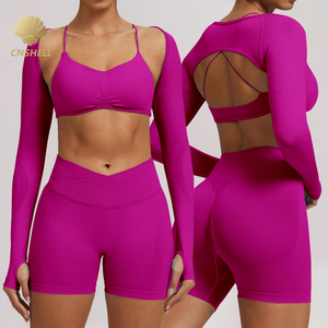 Ensemble de yoga 2 pièces CNSHELL, mini boléro sans couture, séchage rapide, respirant, sans couture, pour femmes, vêtements de sport, de fitness - Product Image 1