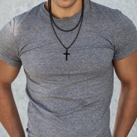 Collier Hip Hop plaqué or avec chaîne cubaine et croix, double couche en acier inoxydable, chaîne torsadée pour homme