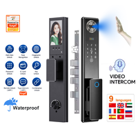 Serrure de porte intelligente entièrement automatique Wi-Fi à reconnaissance de veine palmaire, interphone vidéo, reconnaissance faciale, empreinte digitale, mot de passe, carte-clé, application Tuya, étanche