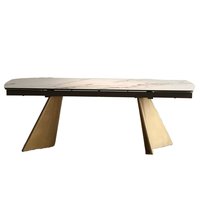Usine chinoise vend personnalisé moderne lumière luxe pieds en métal en céramique table de table en verre trempé meubles de salle à manger table pliable