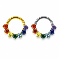 Grosir Cincin Hidung Titanium G23 Berlapis Emas 24K Perhiasan Tindik Model Hoop Klasik Hipoalergenik 7 Zirkonia Kubik Multi-Warna