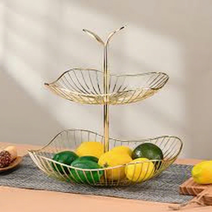 Panier à fruits double niveau en métal, panier de rangement rond, design moderne pour cuisine, type sur pied, conception soudée durable - Product Image 1