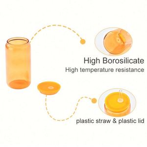 Mug transparent pour sublimation 16 oz, canette de bière en verre colorée 16 oz avec couvercle en bambou et pailles - Product Image 4