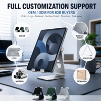 Support de tablette pliable réglable en alliage d'aluminium OEM en gros, support de bureau pour iPad, multi-angles, antidérapant, portable, logo personnalisé