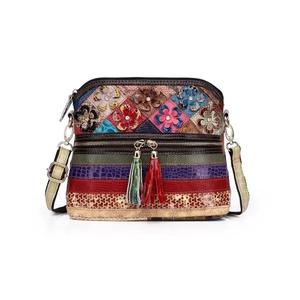Sacs à bandoulière AndoBag pour femmes, sac à bandoulière en cuir de vache véritable, grande capacité, coutures colorées, sac à main à fermeture éclair à carreaux - Product Image 2