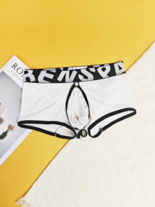 Custom <strong>Men</strong> Sexy <strong>Crotchless</strong> Boxers Breathable Open Crotch <strong>Underwear</strong> Elastic Letter Waistband <strong>Men's</strong> Briefs Short Panties - Product Image 1