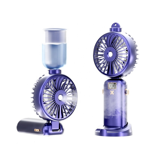 Source Factory 2023 Mini Foldable Handheld Digital Display Fan Spray Mist Cooler Fan Humidifying Hanging Neck Small Fan