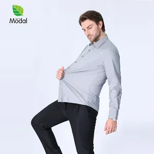 Novità Primaverile: Camicie a Maniche Lunghe per Uomo, Traspiranti, Smart Casual, Ecologiche, Tinta Unita, Vestibilità Slim, Abbigliamento da Ufficio Nero - Product Image 3