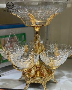 Set <span class=keywords><strong>di</strong></span> Alta Qualità per Hotel e Casa: Grande Ciotola in <span class=keywords><strong>Vetro</strong></span> Dorato con 6 Piatti Piccoli con Base per Cene e Matrimoni - Product Image 2