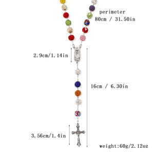 Collier unisexe en perles d'argile polymère avec strass et boule disco, chapelet religieux catholique Notre-Dame <span class=keywords><strong>de</strong></span> Guadalupe - Product Image 6