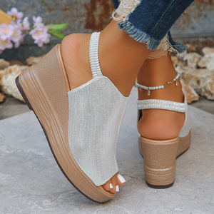 Women Wedge <b>Sandals</b> Wholesale European and American Big Fish Mouth Summer New Thick Bottom Roman <b>Sandals</b> - Product Image 3