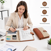 Portafolio de Cuero A4 con Cierre y Asa, Personalizable con Logotipo, Carpeta de 4 Anillas, Calculadora, Organizador de Documentos Multicolor