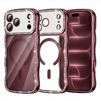 Coque de téléphone en TPU plaqué luxe avec strass brillants et cadre ondulé mignon pour femmes et filles, compatible iPhone 18 Pro Max 17 16 15 14 13