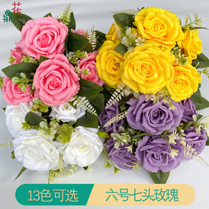 Non. 6 roses à sept têtes en soie, fleurs artificielles réalistes pour la décoration de la maison, bouquet de mariage - Product Image 3
