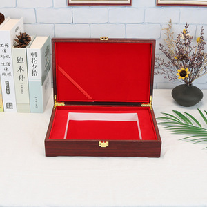 Imitation mahogany desktop packaging <b>box</b>, solid wood <b>box</b>, flip-top medal, certificate, badge <b>storage</b> <b>box</b>, souvenir gift <b>box</b> - Product Image 3