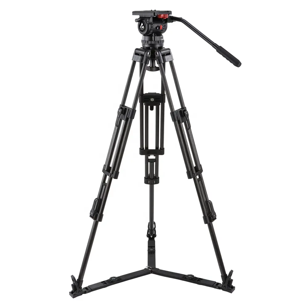 V18 peralatan fotografi, sistem Tripod kamera Video serat karbon tugas berat siaran profesional dengan kepala cairan mangkuk 100mm