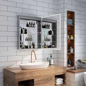 医学キャビネットミラーメーカー | デュアル照明付きスマートLEDミラーキャビネット + 防霧 + 棚 - Product Image 3