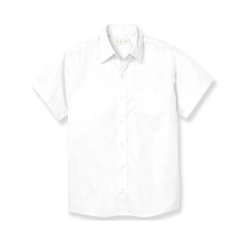 Custom Logo White Short Sleeve Dress Shirt for Boys Kids School Uniform Tops for Students Fac Children's Fac School Uniforms