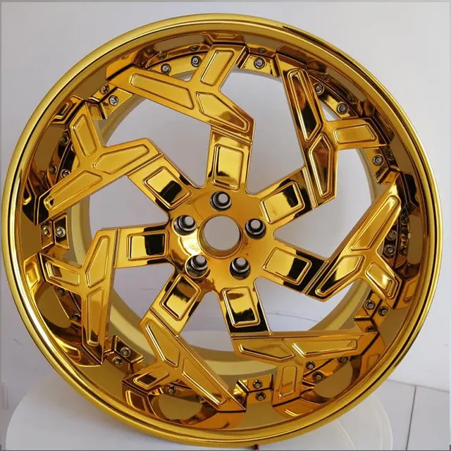 Gold chrome 18 to 24 inch two-piece forged car wheels
