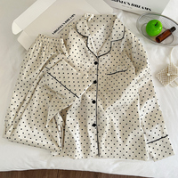 Setelan Loungewear Lengan Panjang Motif Polka Dot Minimalis Elegan untuk Musim Panas - Foto Produk Sebenarnya