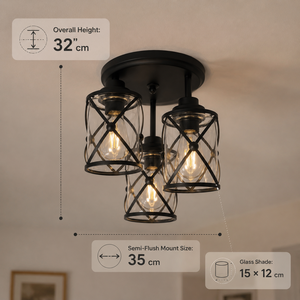 Plafonnier semi-encastré moderne à 3 lumières, en fer noir et verre transparent, E27, pour salon, chambre à coucher, couloir - Product Image 4