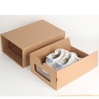 Boîte à chaussures Kraft robuste stockage étanche boîtes en carton empilables étiquettes de marquage de fenêtre carton estampillé